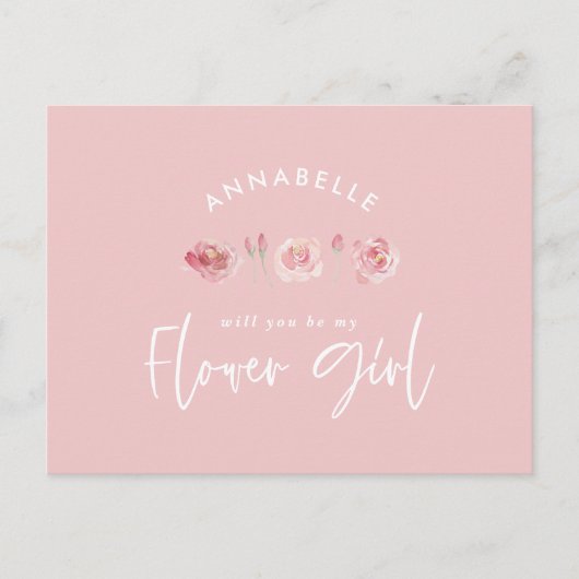 Roze meisjesachtige waterverf bloem chic bloemenme uitnodiging briefkaart (Voorkant)