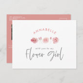 Roze meisjesachtige waterverf bloemige chic bloeme uitnodiging briefkaart (Voorkant / Achterkant)