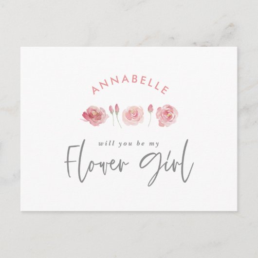 Roze meisjesachtige waterverf bloemige chic bloeme uitnodiging briefkaart (Voorkant)