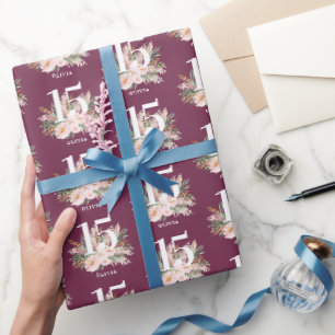 Roze meisjesachtige waterverf bloemige leeftijd el cadeaupapier