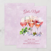 Roze Meisjesavond Wijn  Kaart (Voorkant / Achterkant)