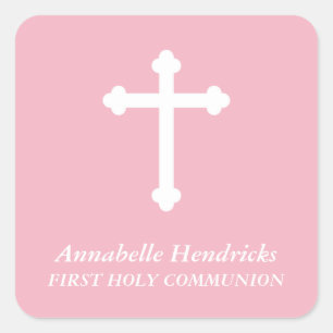 Roze meisjesbaptisme/communiqué vierkante sticker