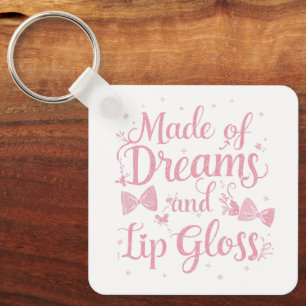 Roze Meisjesboog "Dromen en Lipgloss" Citaat Sleutelhanger