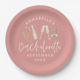 Roze meisjeschampagne bachelorette, stijlvol papieren bordje