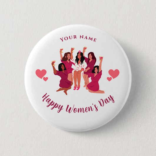 Roze meisjesfeest Aangepaste naam Vrouwendag Ronde Button 5,7 Cm (Voorkant)