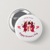 Roze meisjesfeest Aangepaste naam Vrouwendag Ronde Button 5,7 Cm (Voorkant /achterkant)