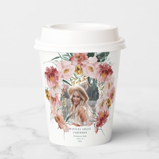 Roze meisjesfotograafster papieren bekers (Achterkant)