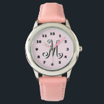 Roze meisjeshorloge | monogram gepersonaliseerde b horloge<br><div class="desc">Roze meisjeshorloge | monogram gepersonaliseerde brief. Een persoonlijk cadeauidee voor kleine kinderen. Aangepast kinderhorloge met voornaam initiaal. Meisjes ontwerp.</div>