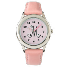 Roze meisjeshorloge | monogram gepersonaliseerde b