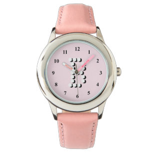 Roze meisjeshorloge   Monogram gepersonaliseerde l Horloge