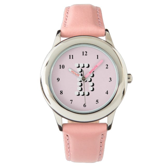 Roze meisjeshorloge | Monogram gepersonaliseerde l Horloge (Voorkant)