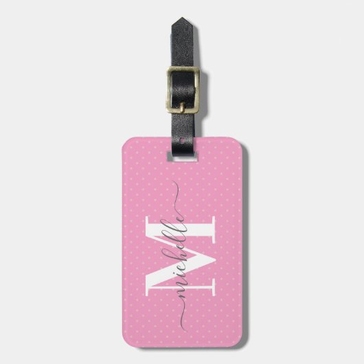 Roze meisjesmonogram bagagelabel (Voorkant verticaal)