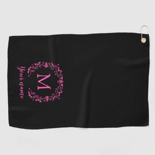 Roze meisjesmonogram met jouw naam golfhanddoek (Horizontaal)