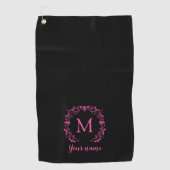 Roze meisjesmonogram met jouw naam golfhanddoek (Voorkant)