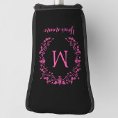 Roze meisjesmonogram op zwart golfheadcover (Draai 90)