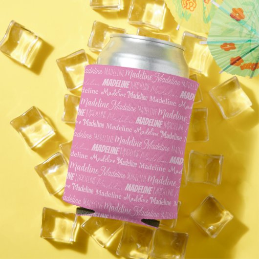  roze meisjesnaam Doopvont Collage Aangepaste toon Blikjeskoeler (Insitu Zomer)