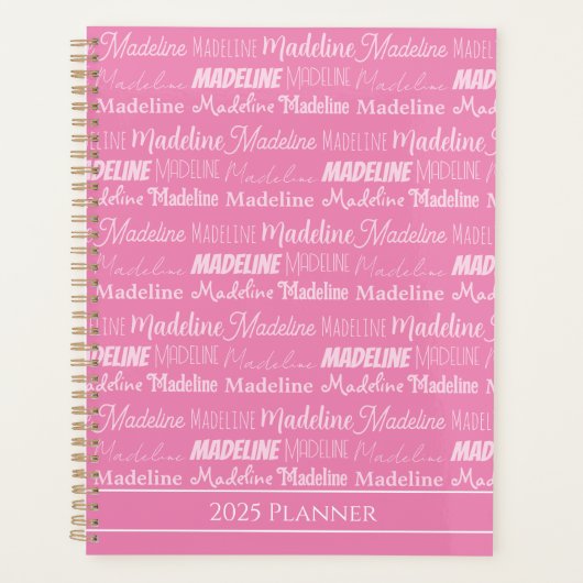  roze meisjesnaam Doopvont Collage Aangepaste toon Planner (Voorkant)