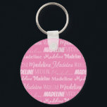 roze meisjesnaam Doopvont Collage Aangepaste toon Sleutelhanger<br><div class="desc">Deze  roze sleutelhanger is aangepast met de naam van je tiener of meisje in negen verschillende prachtige lettertypen. Een schattig gepersonaliseerd cadeau voor een kind of tiener.</div>