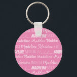 roze meisjesnaam Doopvont Collage Aangepaste toon Sleutelhanger<br><div class="desc">Deze  roze sleutelhanger is aangepast met de naam van je tiener of meisje in negen verschillende prachtige lettertypen. Een schattig gepersonaliseerd cadeau voor een kind of tiener.</div>