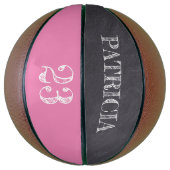 Roze meisjesnaam Sportnummer Chalkboard etsen Basketbal (Verticaal)