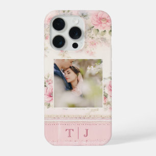 Roze Meisjesrozen met foto & monogram iPhone 15 Pro Case