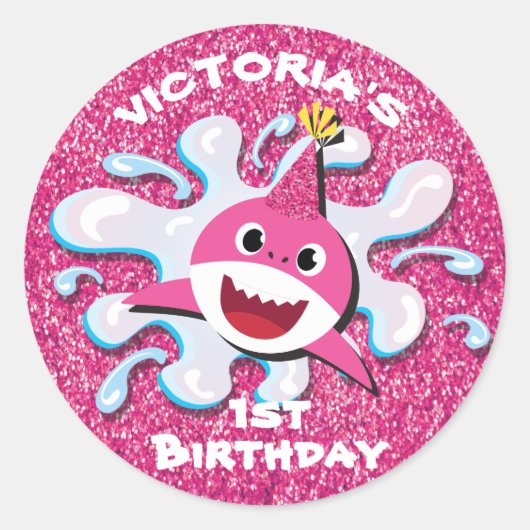 Roze meisjesstickers voor haaienglitter ronde sticker (Voorkant)