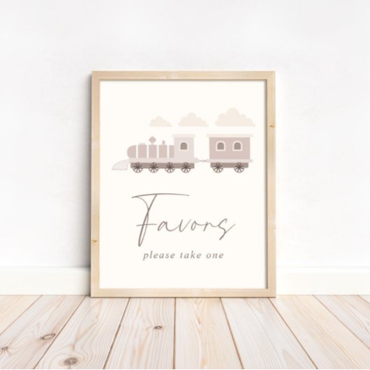 Roze meisjestrein verjaardagsattributen tafelbord poster