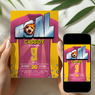 Roze meisjesvoetbalshirt verjaardagsfeestje uitnod kaart