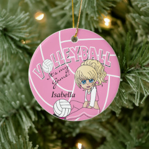 Roze meisjesvolleybal keramisch ornament