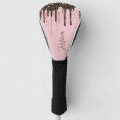 Roze meisjesvrouwen met zwarte scriptnaam golfheadcover (Voorkant)