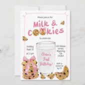 Roze Melk en Cookies Verjaardagsfeest Illustratie Kaart (Voorkant)