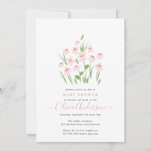 Roze melkachtige, elegante baby shower in het mooi kaart (Voorkant)