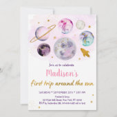 Roze melkweg eerste reis rond de zondag kaart (Voorkant)