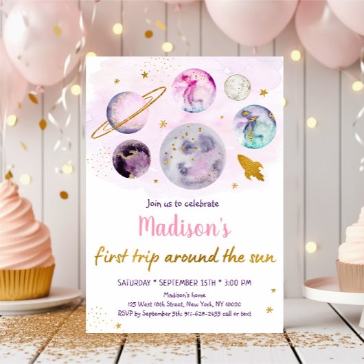 Roze melkweg eerste reis rond de zondag kaart