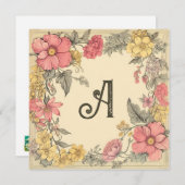 Roze Meloen, Cream, & Geel: Monogrammed Notecards Feestdagenkaart (Voorkant / Achterkant)