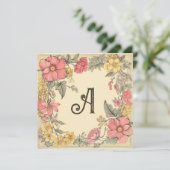 Roze Meloen, Cream, & Geel: Monogrammed Notecards Feestdagenkaart (Staand voorkant)