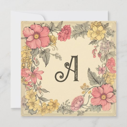 Roze Meloen, Cream, & Geel: Monogrammed Notecards Feestdagenkaart (Voorkant)
