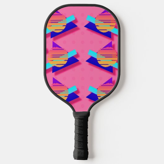 Roze Memphis Neon Triangle Patronen Pickleball Paddle (Achterkant)