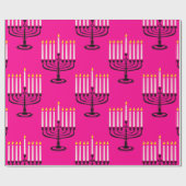 roze menorah hanukkah purim joodse krant cadeaupapier (Vlak)