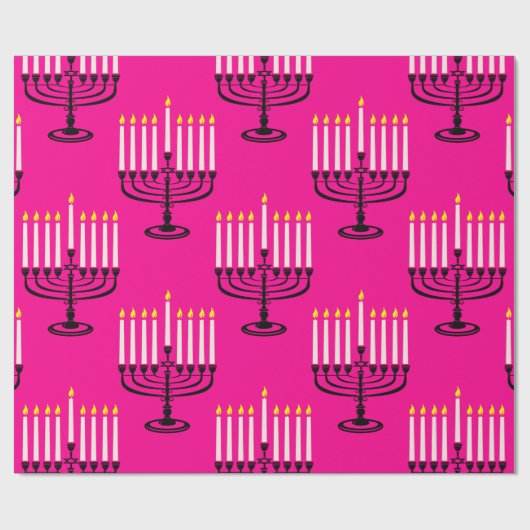 roze menorah hanukkah purim joodse krant cadeaupapier (Vlak)