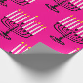 roze menorah hanukkah purim joodse krant cadeaupapier (Hoek)