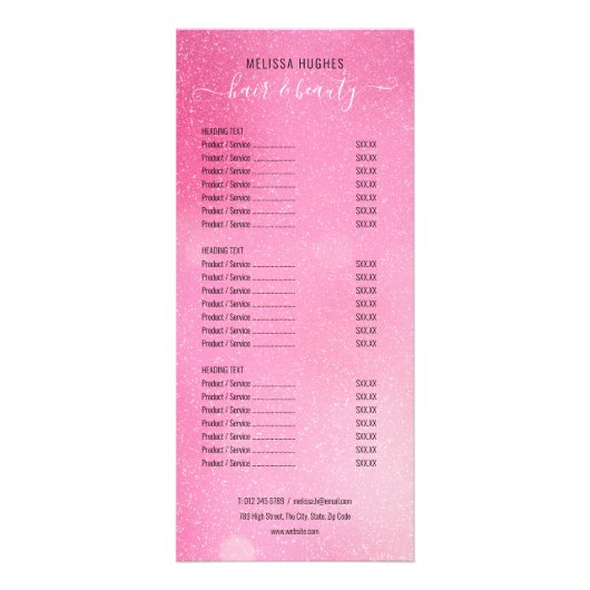 Roze menu Glitter Shimmer Salon Service (Voorkant)