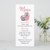 Roze Menu Panda Teddy Bear Hart Wedding Party (Staand voorkant)