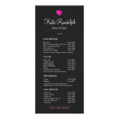 Roze menu van de zwarte lijst met harthonzen (Voorkant)