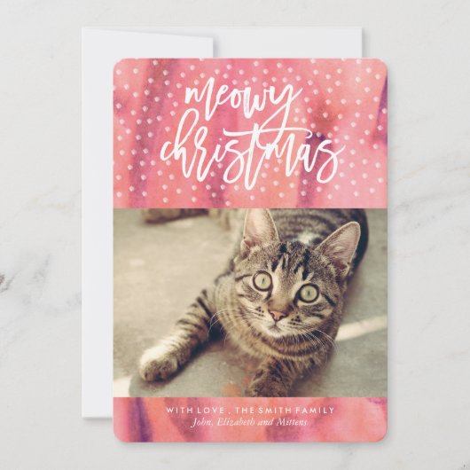Roze "Meowy Christmas" Huisdier Vakantie Groet Feestdagenkaart (Voorkant)