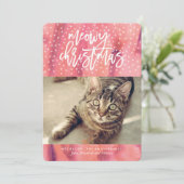 Roze "Meowy Christmas" Huisdier Vakantie Groet Feestdagenkaart (Staand voorkant)