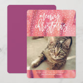 Roze "Meowy Christmas" Huisdier Vakantie Groet Feestdagenkaart (Voorkant / Achterkant)