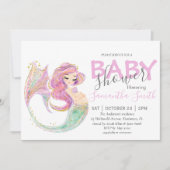 Roze MERMAID BABY SHOWER onder het zee Aankondiging (Voorkant)