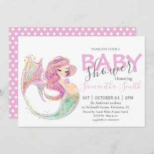 Roze MERMAID BABY SHOWER onder het zee Aankondiging