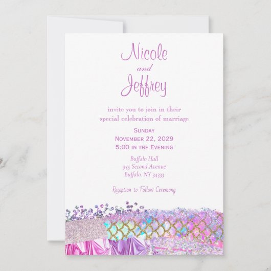 Roze Mermaid Elegant Wedding Invitation Kaart (Voorkant)